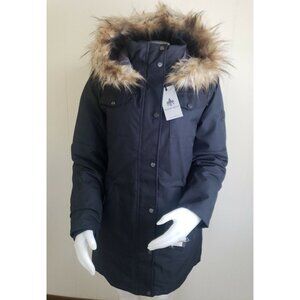 Rainforest Eco Down Hooded Coat Womens Sz L Black Faux Fur Trim Thermoluxe Parka